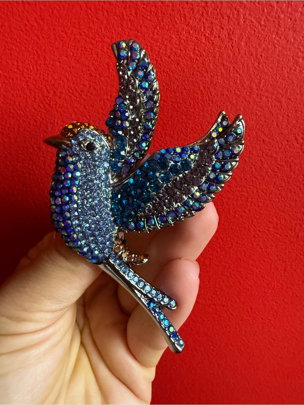Blue Bird Crystal Brooch